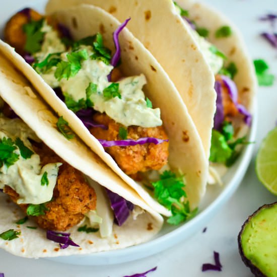Crispy Oven-Fried Fish Tacos with A - Recipe photo by forksandstraws