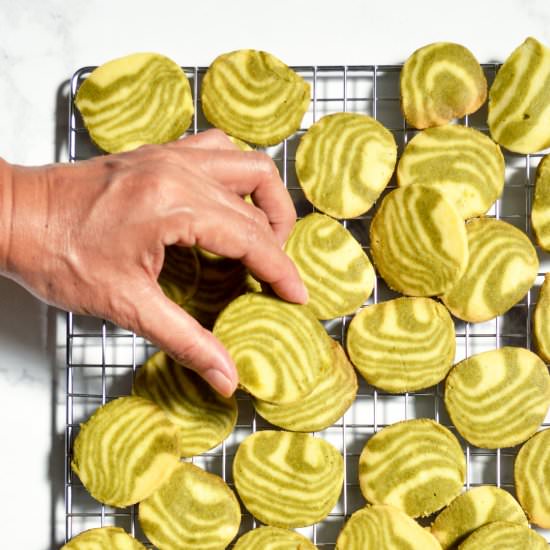 Striped Matcha Shortbread Cookies - Recipe photo by Jaja Bakes
