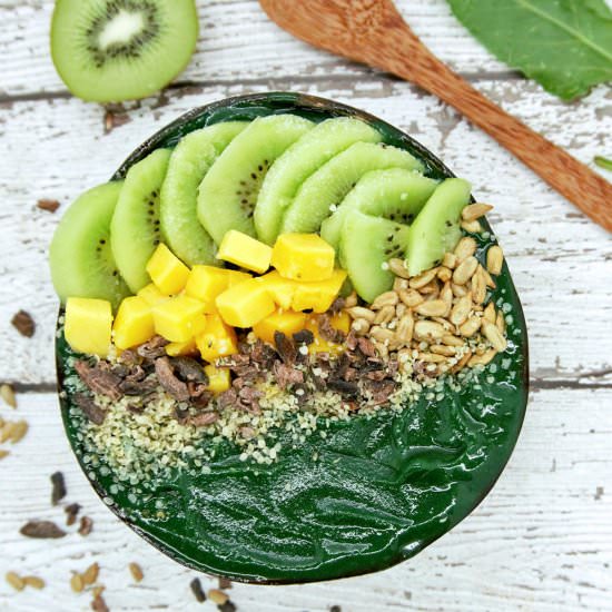 Beet Greens and Mango Smoothie Bowl - Recipe photo by JustBeetIt