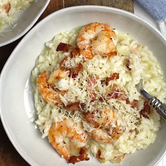 Creamy Shrimp Risotto with Bacon - Recipe photo by suebeehomemaker