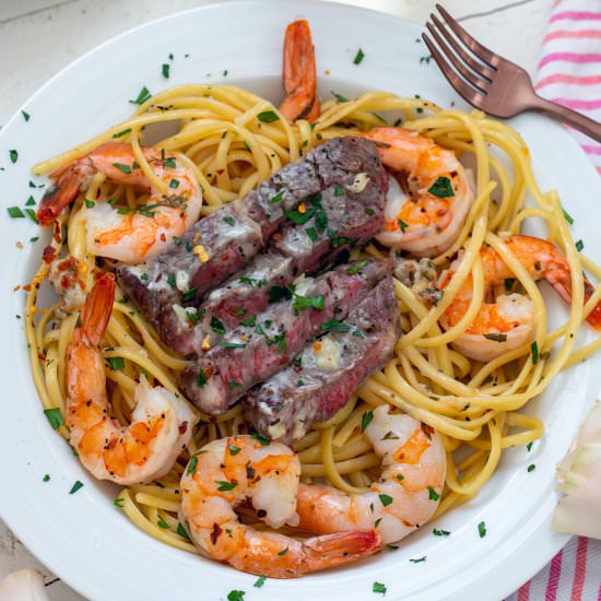 Steak and Shrimp Scampi - Recipe photo by Wearenotmartha