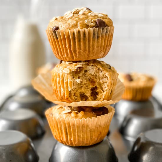 Banana Oatmeal CC Muffins - Recipe photo by Real Food with Sarah