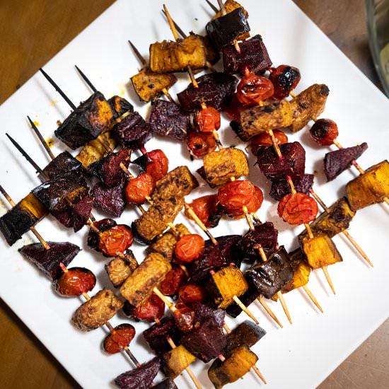BBQ Veggie and Tempeh Skewers - Recipe photo by Diabetic Vegan