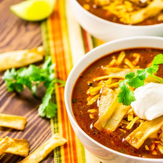 Instant Pot Chicken Enchilada Soup - Recipe photo by Burrata and Bubbles