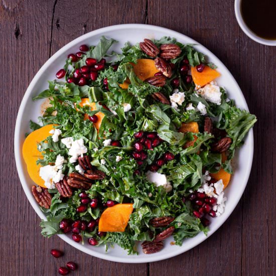 Kale and Pomegranate Salad - Recipe photo by My Three Seasons