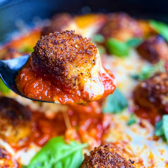 Chicken Parmesan Meatballs - Recipe photo by cooksleepread