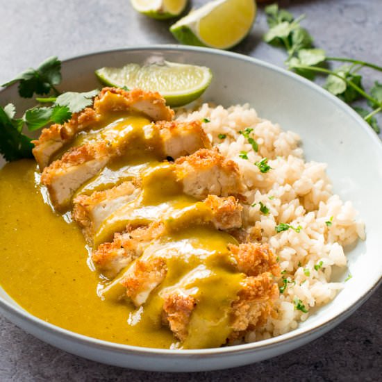 Vegan Katsu Curry with crispy tofu - Recipe photo by thevegspace
