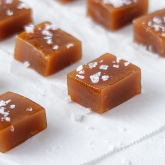 Chewy Vegan Salted Caramels - Recipe photo by Loud Bowl