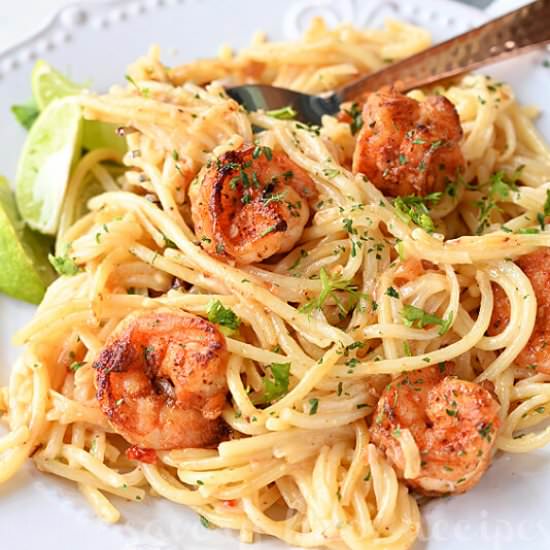 Bang Bang Shrimp Pasta - Recipe photo by Savory Bites