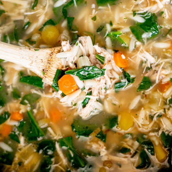 Lemony Chicken & Spinach Orzo Soup - Recipe photo by Whisk in Wellness