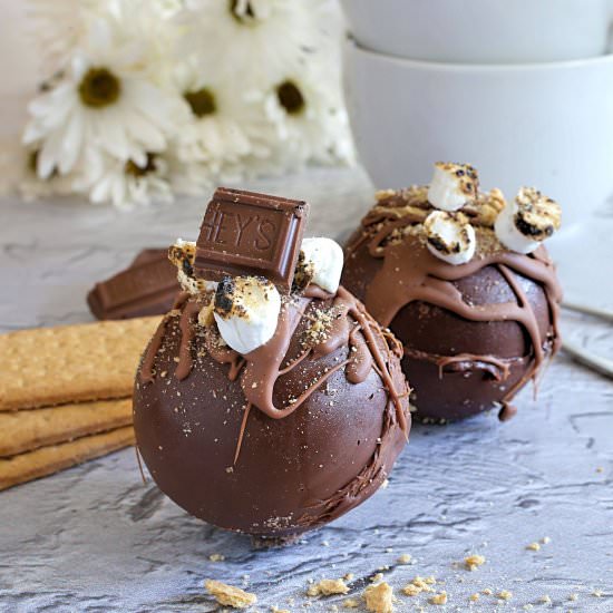 S'mores Hot Cocoa Bombs - Recipe photo by Hungry Couple