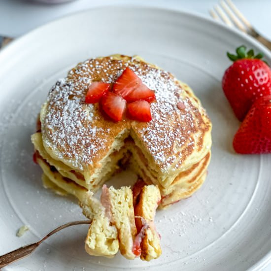 Healthy Strawberry Pancakes - Recipe photo by The Healthy Toast