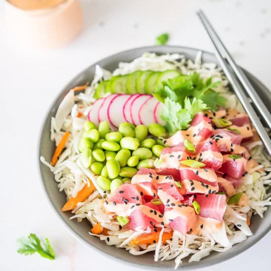 Spicy Ahi Tuna Poke Bow - Recipe photo by HealthStartsintheKitchen