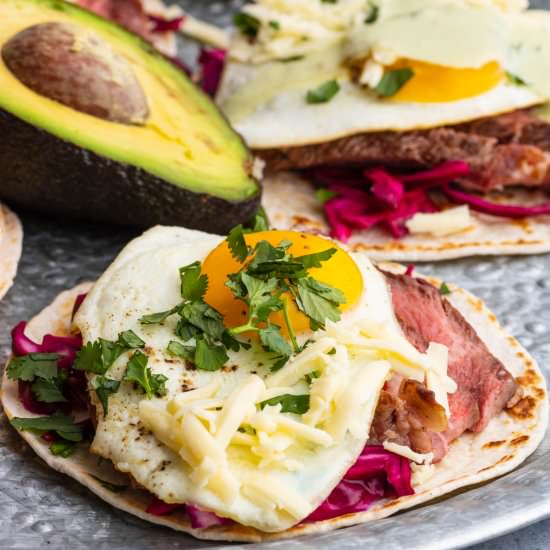 Grilled Steak and Egg Tacos - Recipe photo by dishnthekitchen