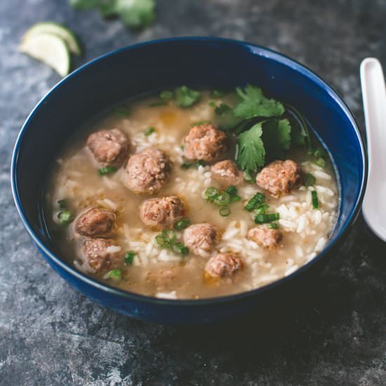 Thai Rice and Meatball Soup - Recipe photo by InquiringChef