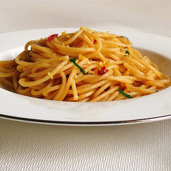 Low-calorie Spaghetti with anchovy - Recipe photo by myfoodmemoirs