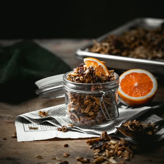 Dark Chocolate Orange Granola - Recipe photo by Liv Vegan Strong