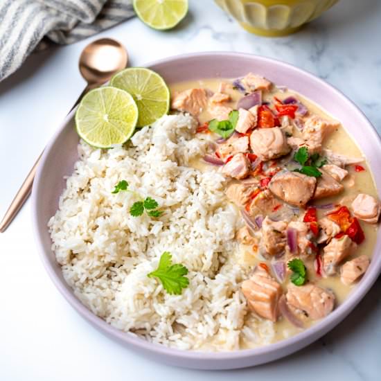 Easy Salmon Thai Green Curry - Recipe photo by skinnyspatula