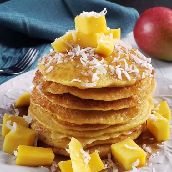 Mango Coconut Pancakes - Recipe photo by RaspberriesAndKohlrabi