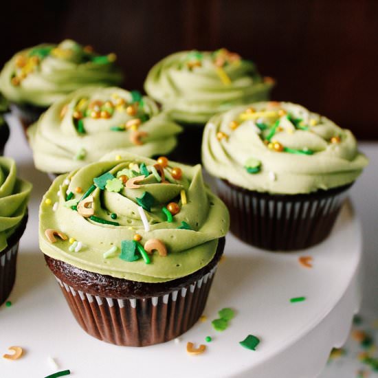 Choc Cupcakes with Matcha Frosting - Recipe photo by thefigjar