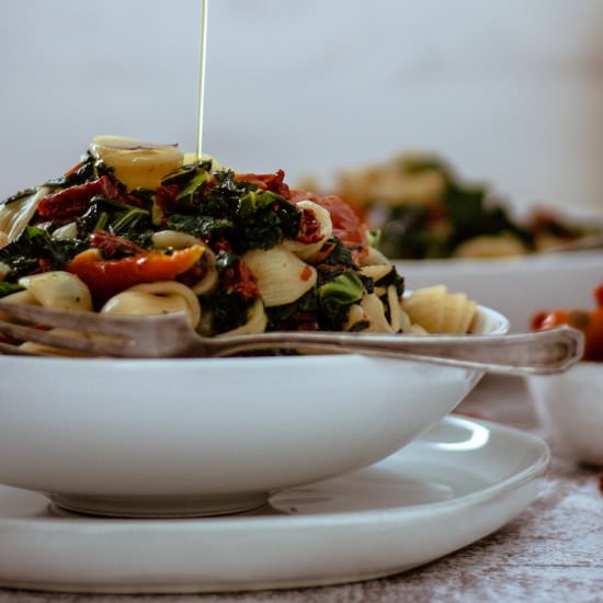 Sun dried tomato and kale pasta - Recipe photo by katethebaker