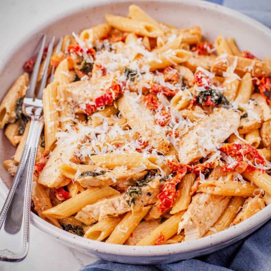 Creamy Tuscan Chicken Pasta - Recipe photo by Dishes with Dad