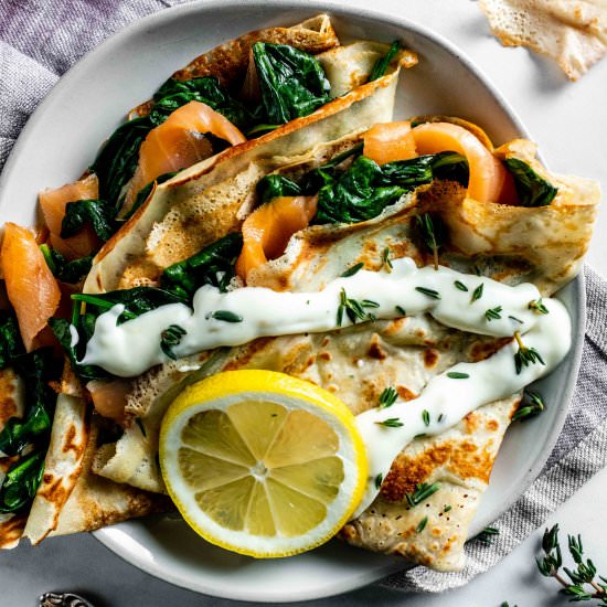 spinach and smoked salmon crepes - Recipe photo by whisked away kitchen