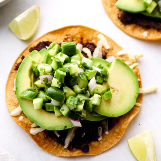 Avocado Tostadas with Cucumber Pico - Recipe photo by Darn Good Veggies