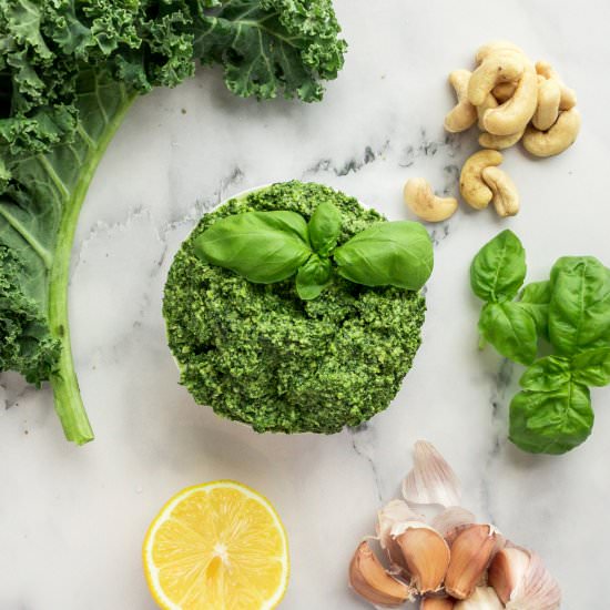 Kale Pesto with Basil and Cashews - Recipe photo by seasaltcouple