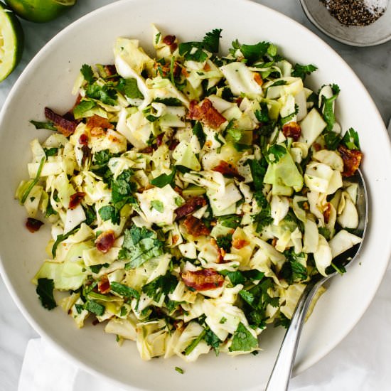 Cilantro Lime Bacon Coleslaw - Recipe photo by Downshiftology