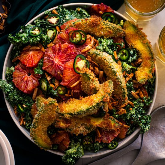 Crispy Avocado Kale Salad - Recipe photo by rhubarbandcod