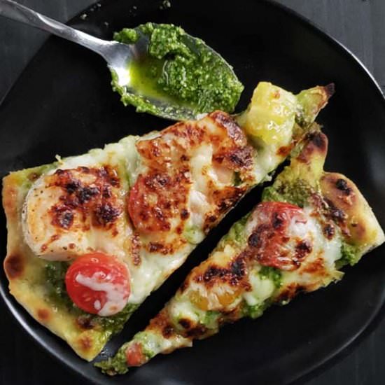 Shrimp Pesto Flatbread Pizza - Recipe photo by RaspberriesAndKohlrabi