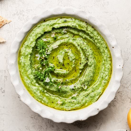 Creamy Basil & White Bean Dip - Recipe photo by Our Nourishing Table
