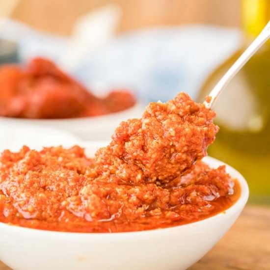 Sundried Tomato Red Pesto - Recipe photo by noshingwiththenolands
