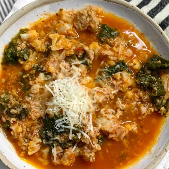 Keto Turkey Kale Cauliflower Soup - Recipe photo by panning the globe