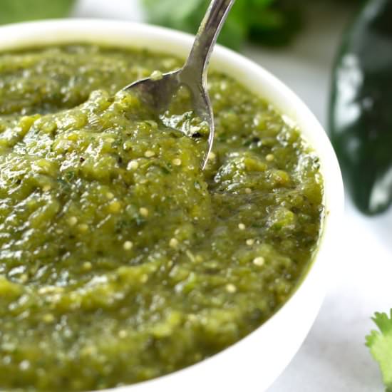 Roasted Tomatillo Enchilada Sauce - Recipe photo by borrowedbites