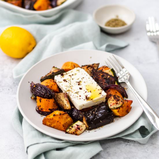 Roasted Vegetable Salad with Feta - Recipe photo by Searchingforspice
