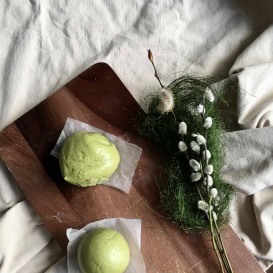 Easy 1-rise vegan matcha mantou - Recipe photo by greedygirlgourmet