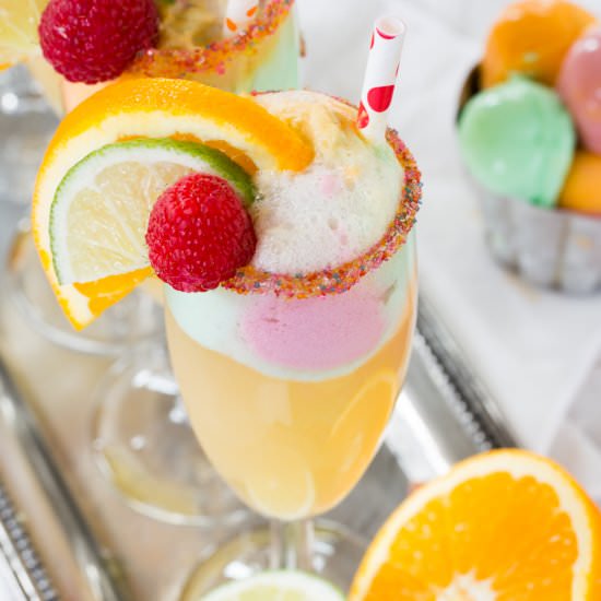 Sparkling Rainbow Sherbet Floats - Recipe photo by cupcakesandkalechips