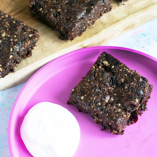 Chocolate and cherry raw brownies - Recipe photo by Mandy Sneaky Veg