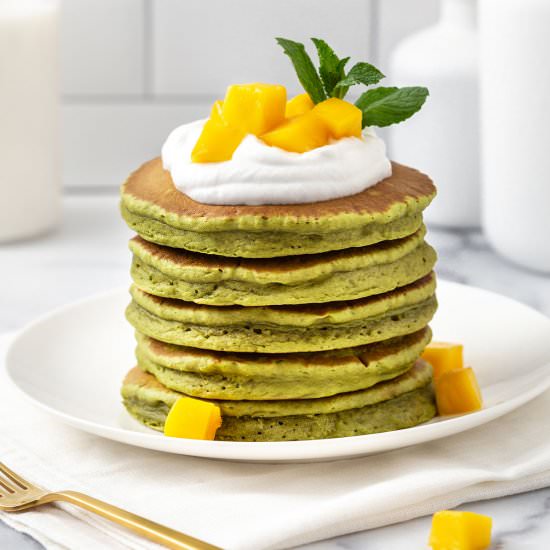 Matcha green tea pancakes - Recipe photo by takestwoeggs