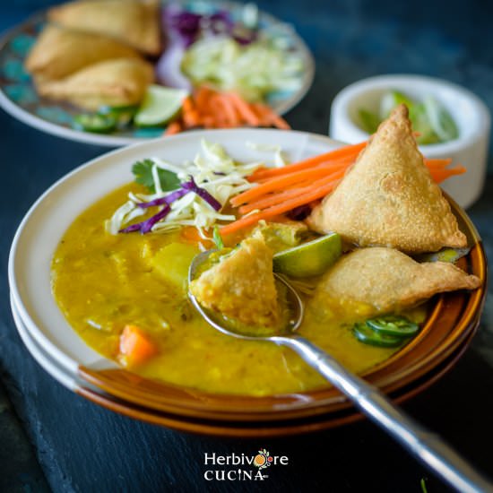 Burmese Samosa Soup Recipe - Recipe photo by Herbivore Cucina