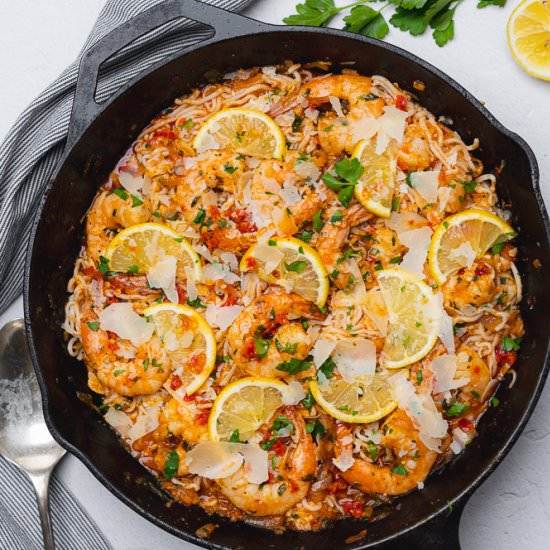 Shrimp Caramelized Shallot Pasta - Recipe photo by afullliving