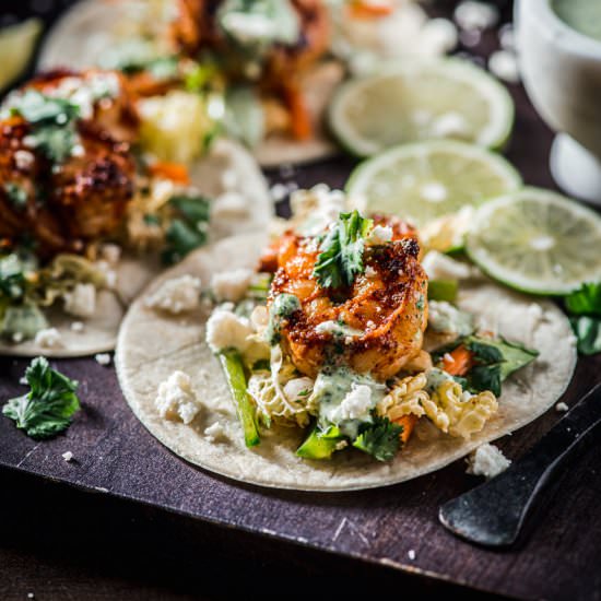 Blackened Garlic Shrimp Tacos - Recipe photo by cookingwithwineblog