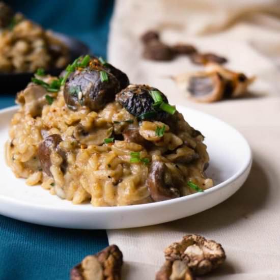 Black Garlic Miso Mushroom Risotto - Recipe photo by etfoodvoyage