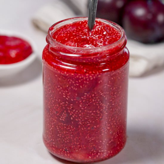Sugar Free Plum Jam - Recipe photo by Plant Based Folk