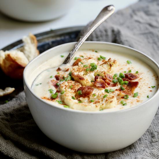 Cauliflower Potato Soup w/ Gouda - Recipe photo by fromachefskitchen