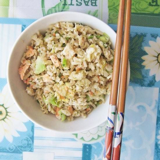 Salmon Pesto Egg Fried Rice - Recipe photo by escapetofood
