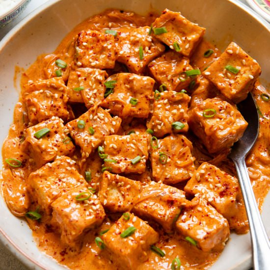 spicy tofu with coconut sauce - Recipe photo by healthynibblesandbits