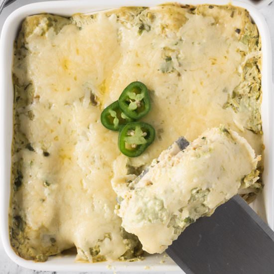 Creamy Green Chicken Enchiladas - Recipe photo by stateofdinner